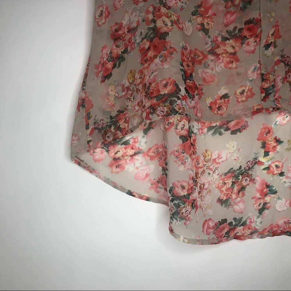 BOBEAU sheer sleeveless blouse pink floral roses L - Picture 4 of 9
